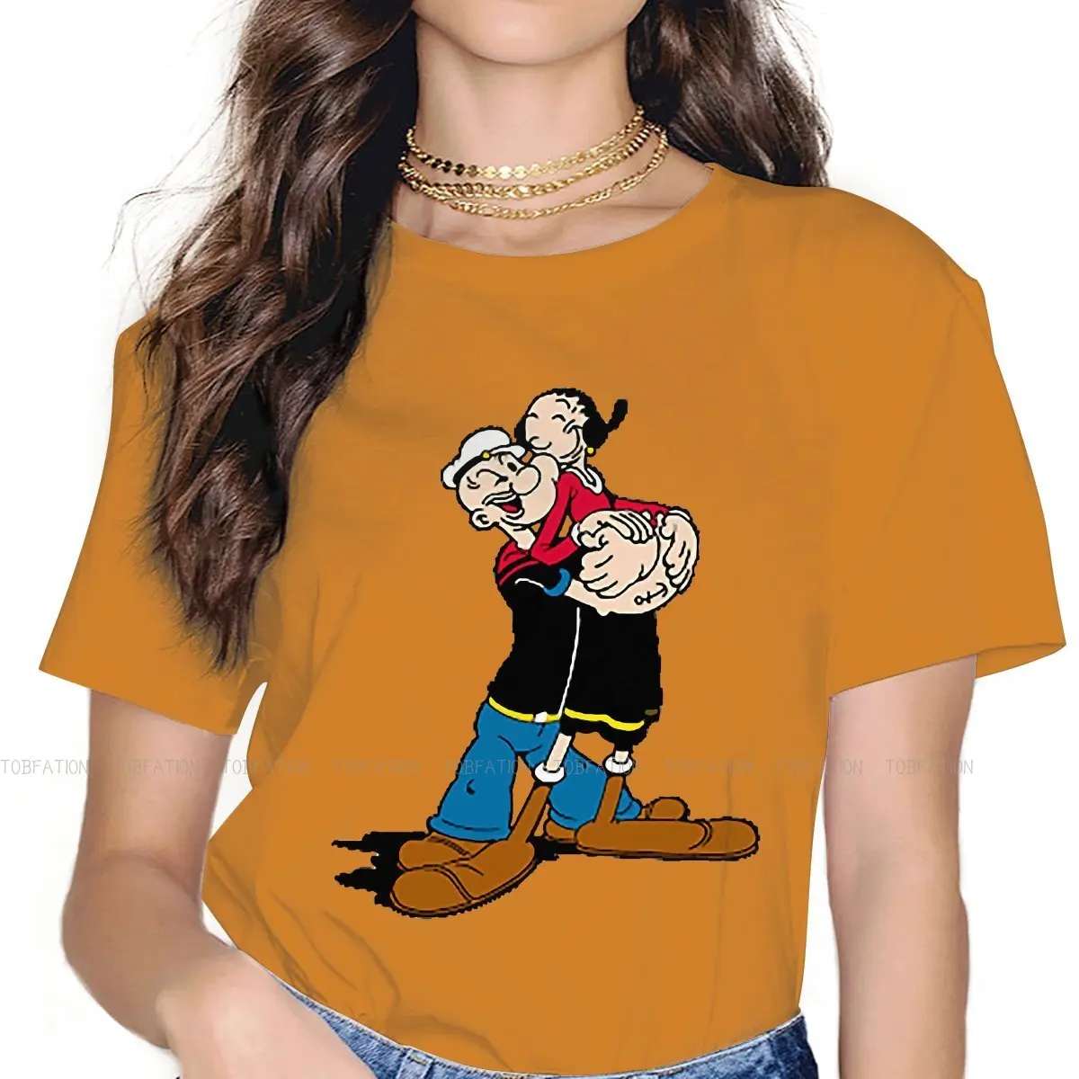 

Love Olive 4XL TShirts Popeye The Sailor Spinach Cartoon Girl Graphic Fabric Streetwear T Shirt Round Neck Oversized