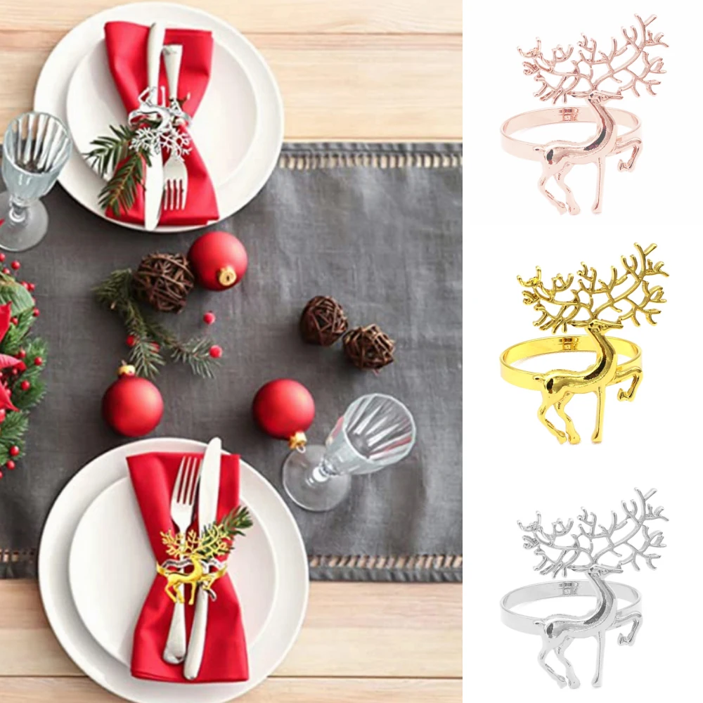 

Napkin Rings Deer Shaped Holders Buckles Party Table Napkin Christmas Decoration Napkin Ring Gold Napkin Rings Christmas Theme