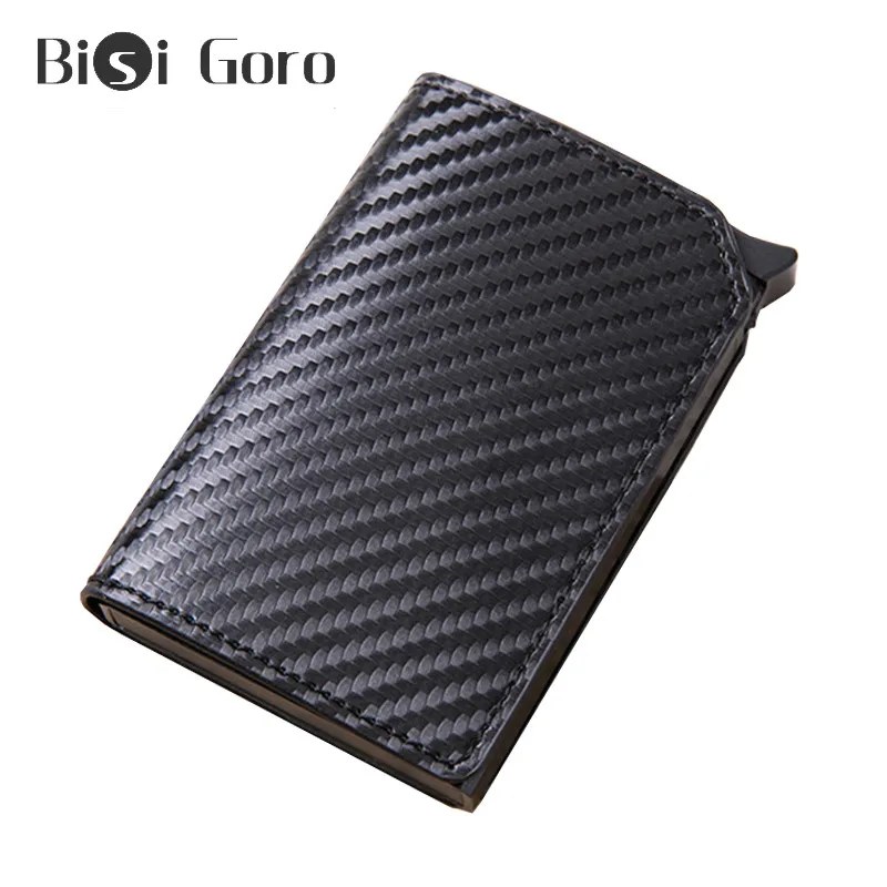 

BISI GORO 2021 RFID Anti-theft Carbon Fiber Credit Card Holder Pop-up Clutch Smart Card Wallet Multi Men And Women ID Crad Case