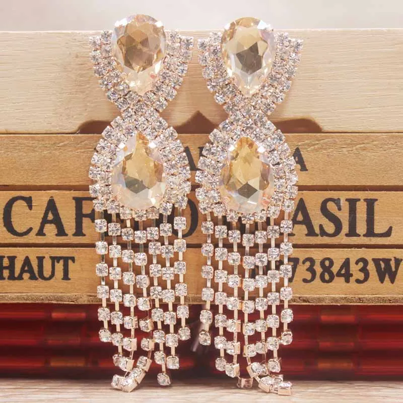 Красочные серьги-висюльки из горного хрусталя серебряные/розовое золото длинные серьги с кисточками для женщин вечерние ювелирные украшения свадебные серьги
