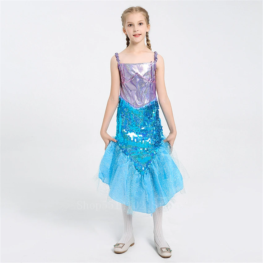 Карнавальный костюм Русалочка Ариэль для маленьких девочек Синий детей Платье