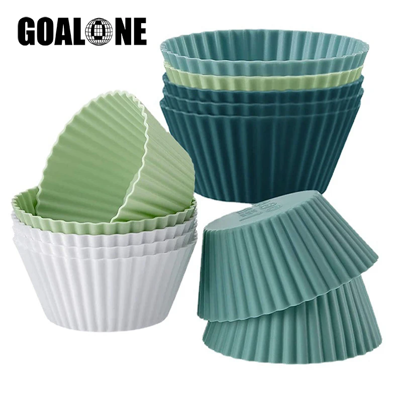 

GOALONE 12Pcs/Set Silicone Baking Cups Reusable Round Set Cupcake Liners Muffin Cup Molds Non-stick BPA Free Baking Cups Moulds