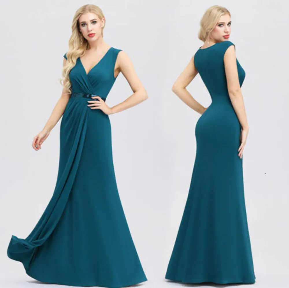 

Teal Mermaid Evening gowns Long V-section Sleeveless Sexy formal dresses Elegant party dresses Robe De Soiree