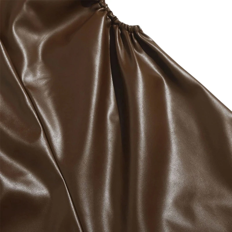 

European American Female Casual Mid-length Dress Imitation Leather Suspender Sling Dress Women's High-waist Lace-up Vestidos