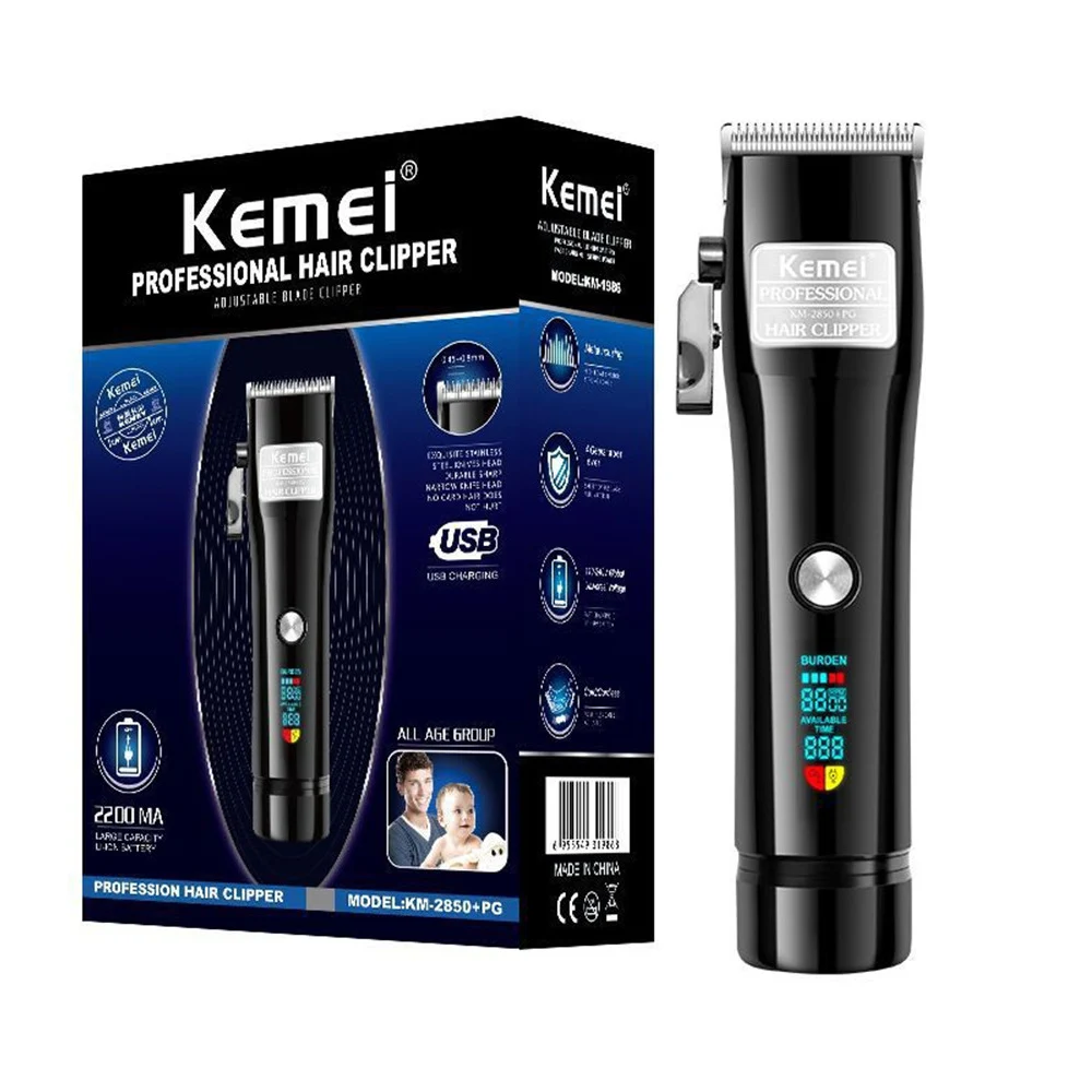 kemei hair trimmer hair clipper rechargeable KM-2850 PG hair clipper haircut machine 180min use LCD display oilhead clipper