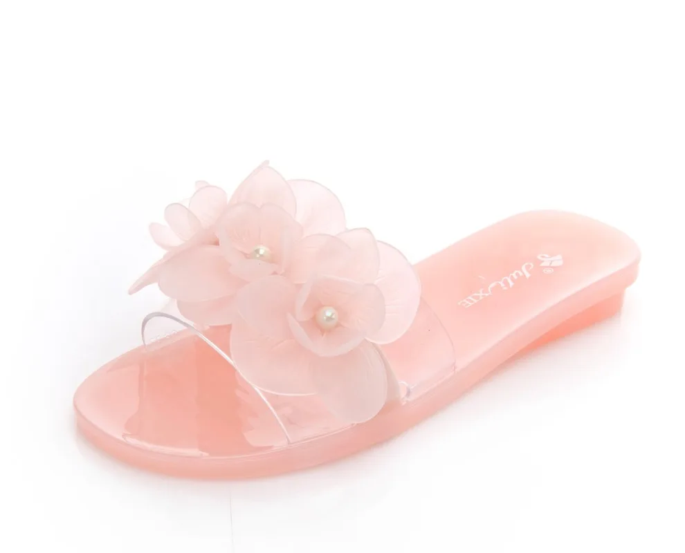 New Summer Slippers Female Flower Crystal Jelly Sandals and Slippers Fashion Non-slip Outer Wear Flat Transparent Beach Shoes