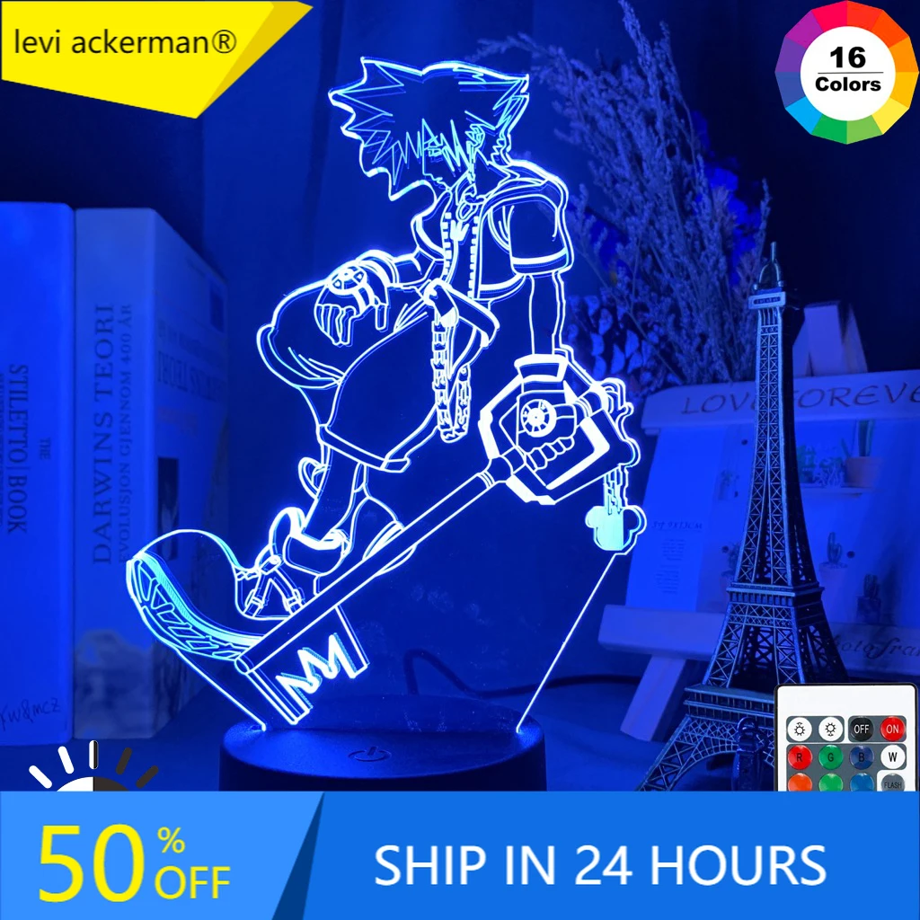 

Game Kingdom Hearts Sora Keyblade Figure Child Night Light Led Color Changing Kids Bedroom Decor Nightlight Sora Lamp Bedside