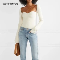 white side split knitted womens sweater square collar long sleeve sweaters female autumn fashion new clothes 2020