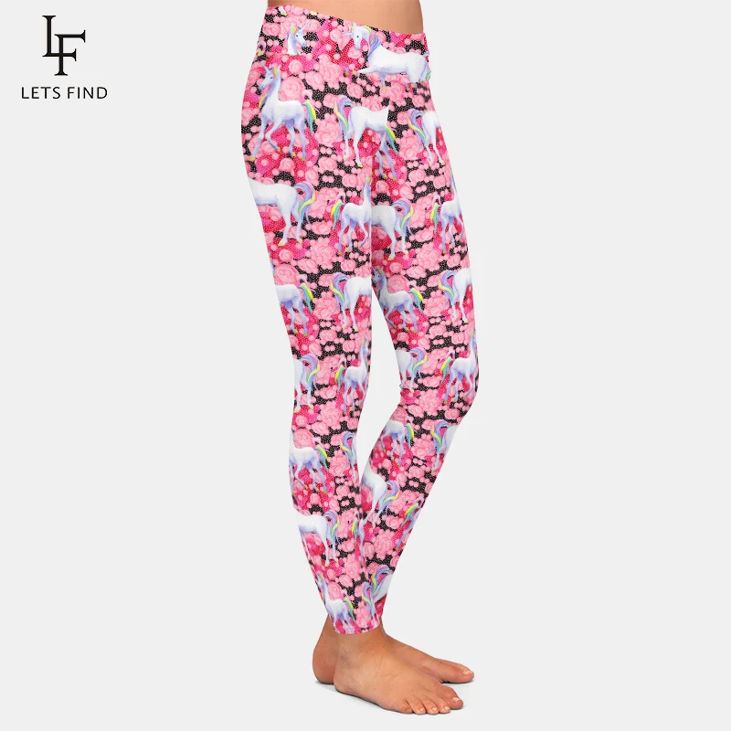 LETSFIND 2021 Women Casual Pants 3D Elegant Unicorns Print High Waist Stretch  Full Leggings Girls Leggings