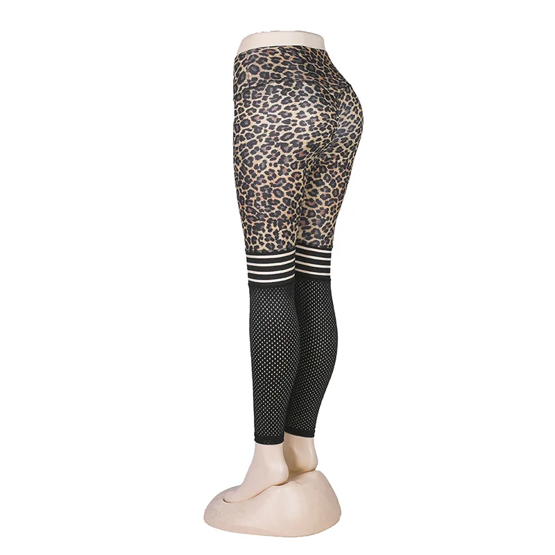 

Stitching Leopard&Black Mesh Sport Leggings Women Gym High Waist Yoga Pants Fitness Legging Running Trousers Woman Sport Pants