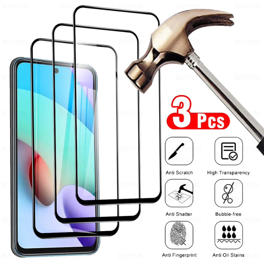 

3PCS Full Cover Tempered Glass For Xiaomi Redmi 10 Screen Protector For Xiamoi Redmi 9 9A 9C NFC 9T Safety Protective Film Cover