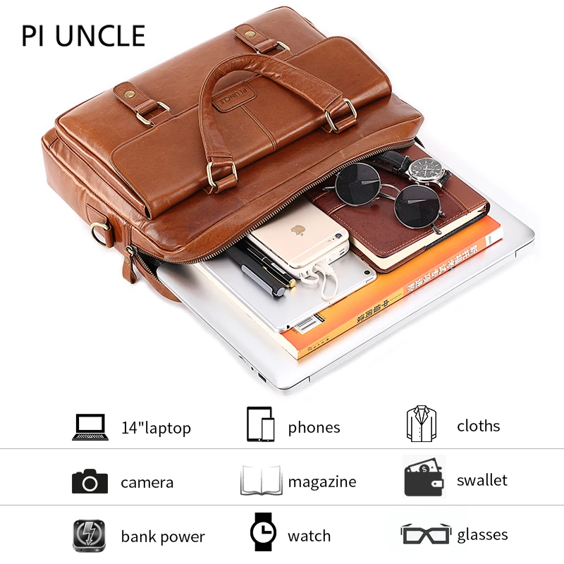 Piuncle из брендовой натуральной кожи Для мужчин Портфели большие сумки мужской