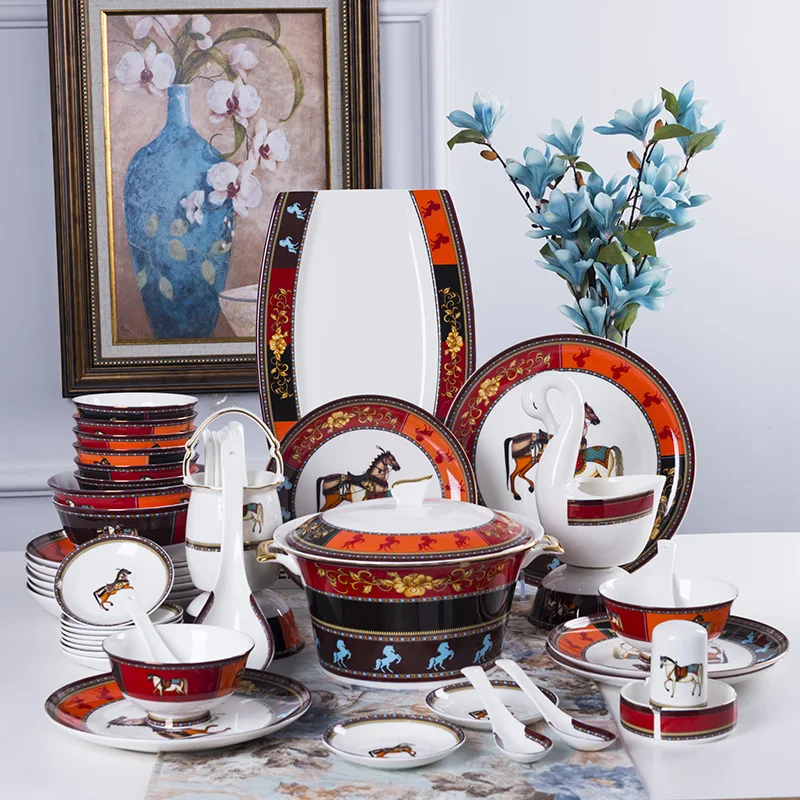 

Jingdezhen-bone china tableware set, ceramic dishes, Chinese gift, 60 Piece