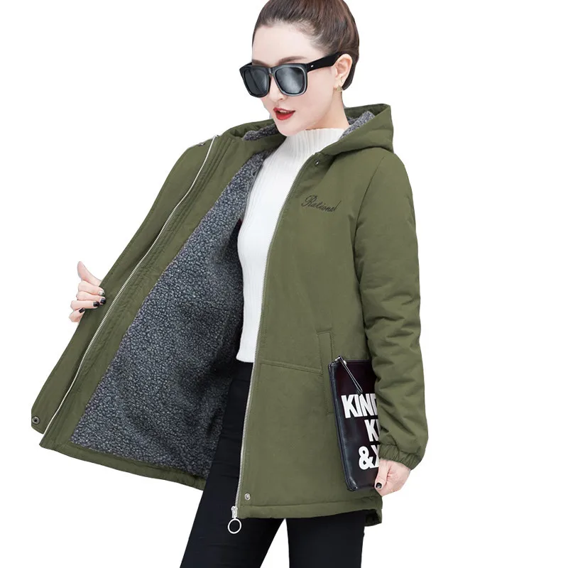 

Plus Velvet Windbreaker Female Long Sleeve Overcoat Long Hooded Casual Trench Coat Waterproof Raincoat Business Outerwear L25