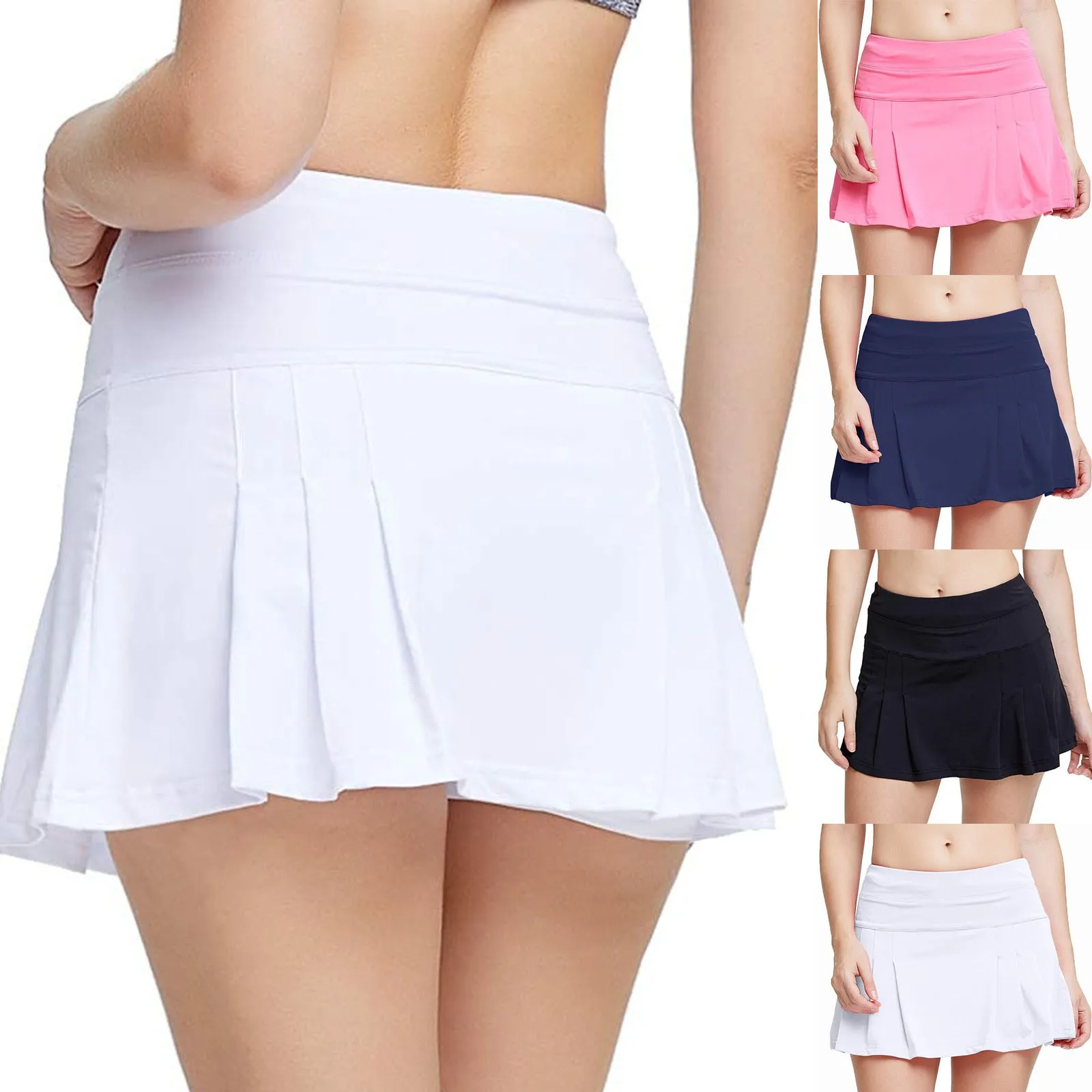 Женская плиссированная мини юбка розовая белая черная Милая Летняя в стиле