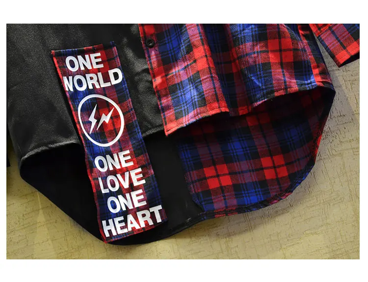 New Western Diablo Style Fashion Individuality Printed Plaid Patchwork Men's Long-Sleeved Shirts Hip Hop Autumn Streetwear Color