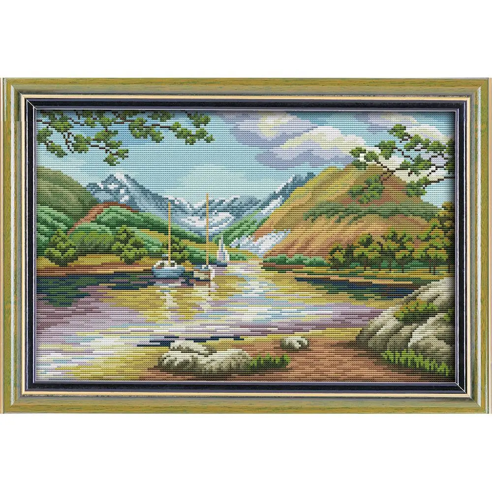 

Everlasting Love Landscape Of Lakes And Hills Chinese Cross Stitch Kits Ecological Cotton Stamped 11CT DIY Decorations For Home