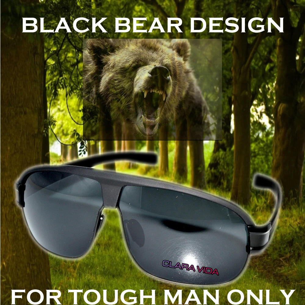 

=CLARA VIDA= Men masculine tough man only style forest black bear design polarized polaroid back coated super large sunglasses