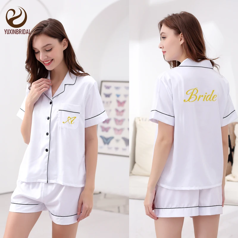 YUXINBRIDAL Summer Womens Ladies Satin Wedding Bridesmaid Bride Pyjama Set Silky Lounge Wear Pajamas Burgundy Pjs Solid