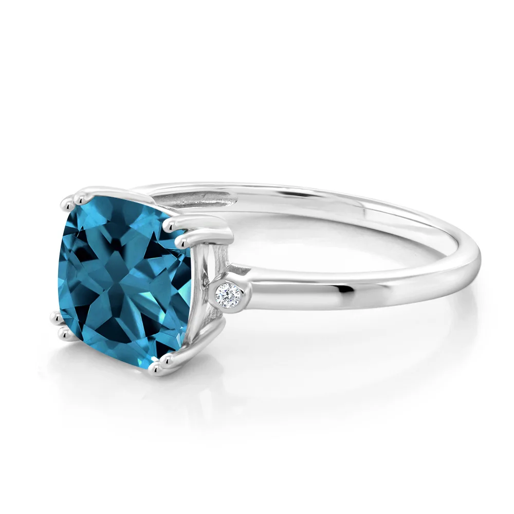 GemStoneKing 2 74 Ct подушка натуральный Лондон Голубой топаз с алмазным акцентом