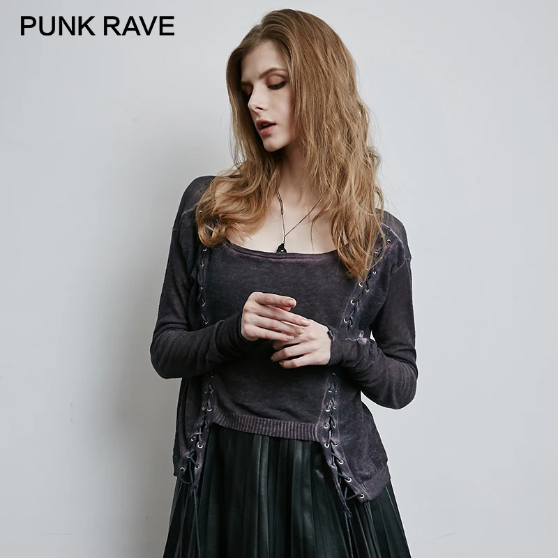 Панк RAVE Рок дамы свитер свободные 100% лен вязание тонкий вырез пуловер для женщин