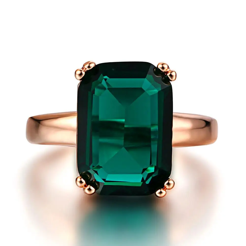 

Square emerald gemstones green crystal Rings for women 18k rose gold color jewelry bijoux bague ruby zircon diamond party gifts