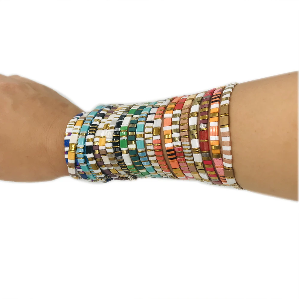 Женский браслет с квадратными бусинами Heishi разноцветные радужные браслеты