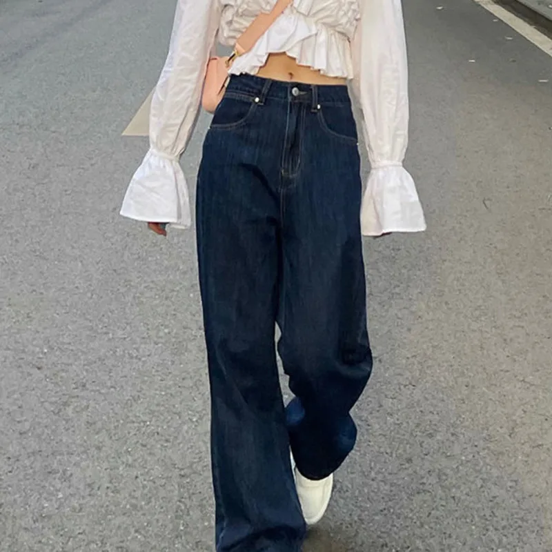 

Женские джинсы с широкими штанинами в винтажном стиле; Повседневные универсальные уличные брюки; Коллекция 2021 года; Модные укороченные брюки в стиле Харадзюку; Длинные брюки