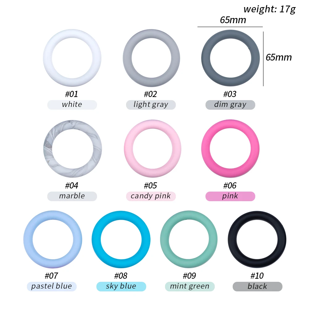 Sunrony-Anillo de dentici&oacute;n para beb&eacute;, cuentas de silicona de 65mm, c&iacute;rculo con agujero, mordedor para beb&eacute;, cuentas de dentici&oacute;n para collar, accesorios de juguete, 10 Uds.-4