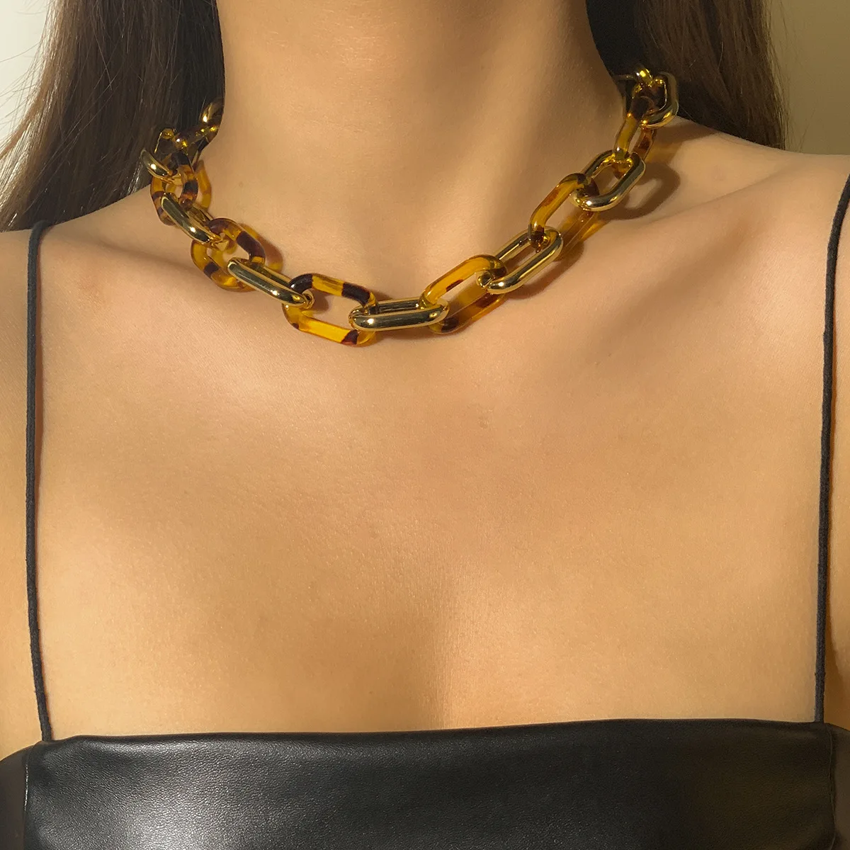 Фото Цепочка U-образная с крестом винтажное ожерелье леопардовым принтом простой
