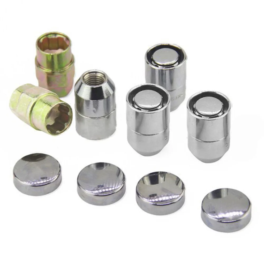 

2021 4Pcs M12x1.5 Lug Nuts 12mmx1.25 Anti Theft Wheel Nuts + 2 Keys for Car Truck Hex Insert Lock Nut Self-Locking