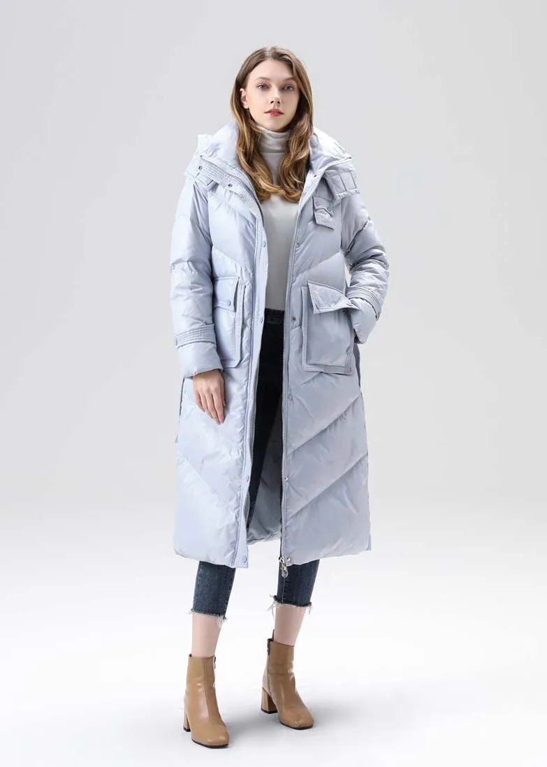 White Duck Down Coat Women Overcoat Down Jacket Windproof Waterproof Hooded Down Jacket  Long Sleeve Warm Parka Female Portable