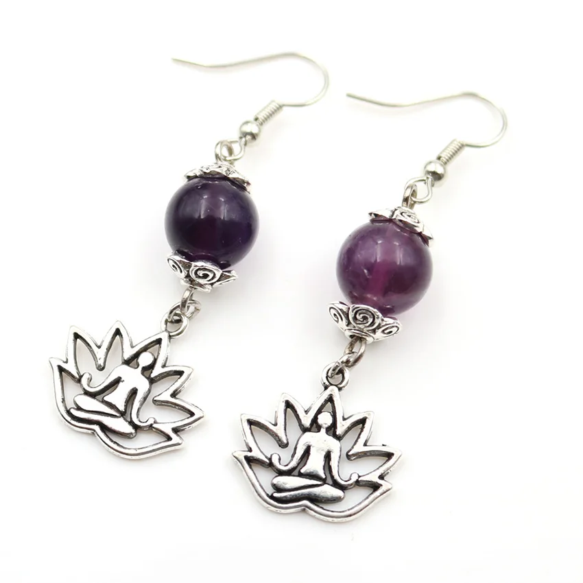 FYJS уникальный посеребренный Будда круглые бусины висячие серьги много цветов