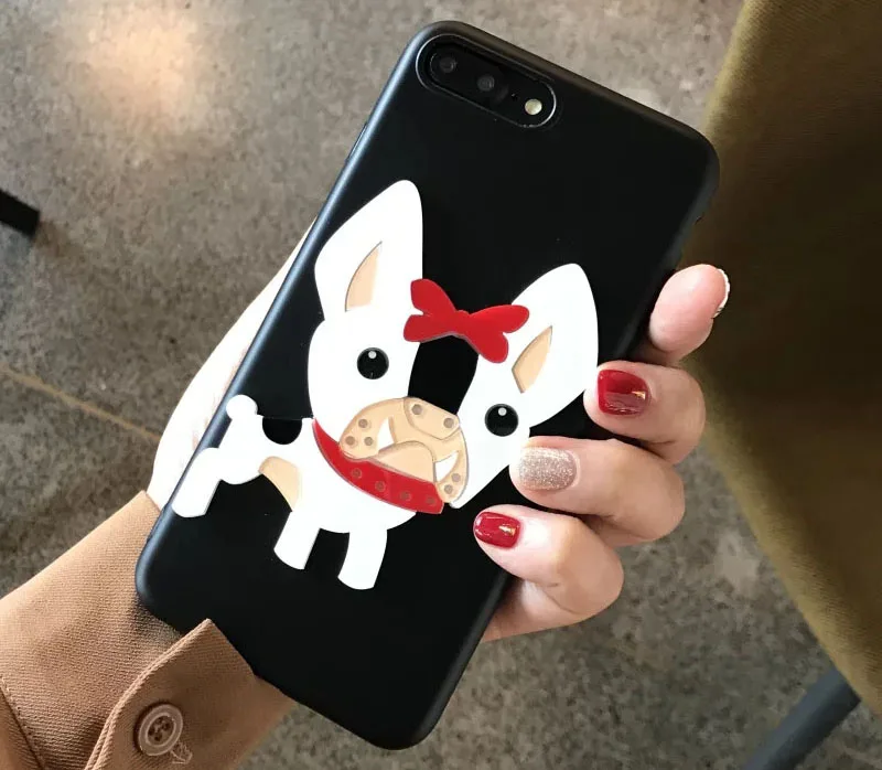 4 colors Cute Dog Case for iphone 6 6s 7 7plus 6plus TPU Bulldog 3D protective shell Acrylic fight pattern skin Pet back cover |