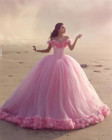 Горячее розовое облако 3D Цветочные Розы Свадебные платья длинное Тюлевое женское платье свадебное платье Said Mhamad
