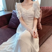 elegant fairy dress women white french puff sleeve chiffon dress korean japan style sweet vintage retro summer dress 2022
