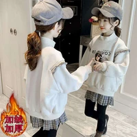 high quality winter spring autumn sweater solid color warm kids girl hood plus velvet thicken outfits baby toddler children loos
