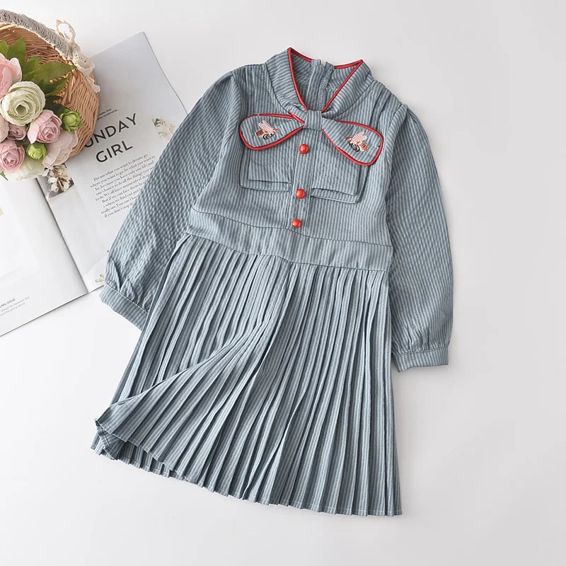 

Keelorn Girls Casual Dresses 2021 New Spring Girl Ruched Vestidos Autumn Cute Kids Bowtie Party Costumes For Girl
