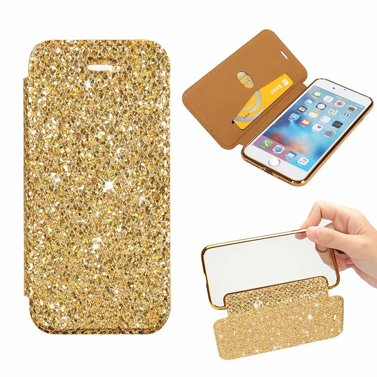 Блестящий кожаный прозрачный мягкий чехол-книжка из ТПУ для iPhone 5 S E 6 7 8 plus X |