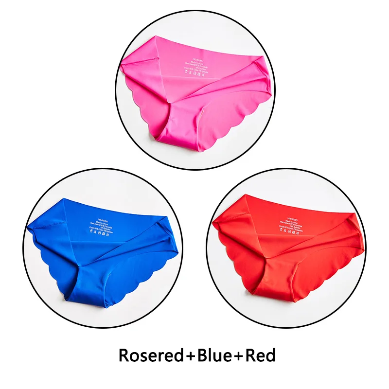 Rosered Blue Red 3 шт. ультра тонкие мягкие женские трусики бесшовные трусы сексуальные оборки Нижнее белье Женские однотонные трусики 7 цветов Нижнее белье с низкой посадкой нижнее белье - Цвет: Rosered Blue Red
