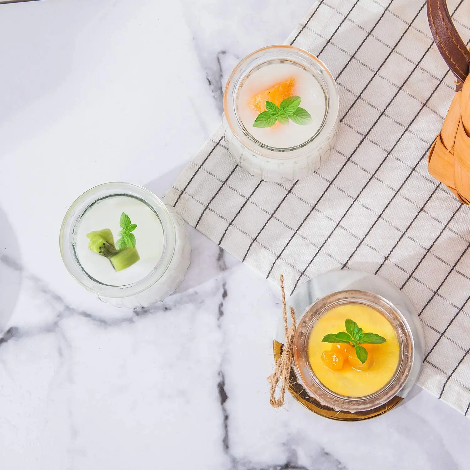 Стеклянные банки для йогурта с полиэтиленовыми крышками стеклянные пудинга