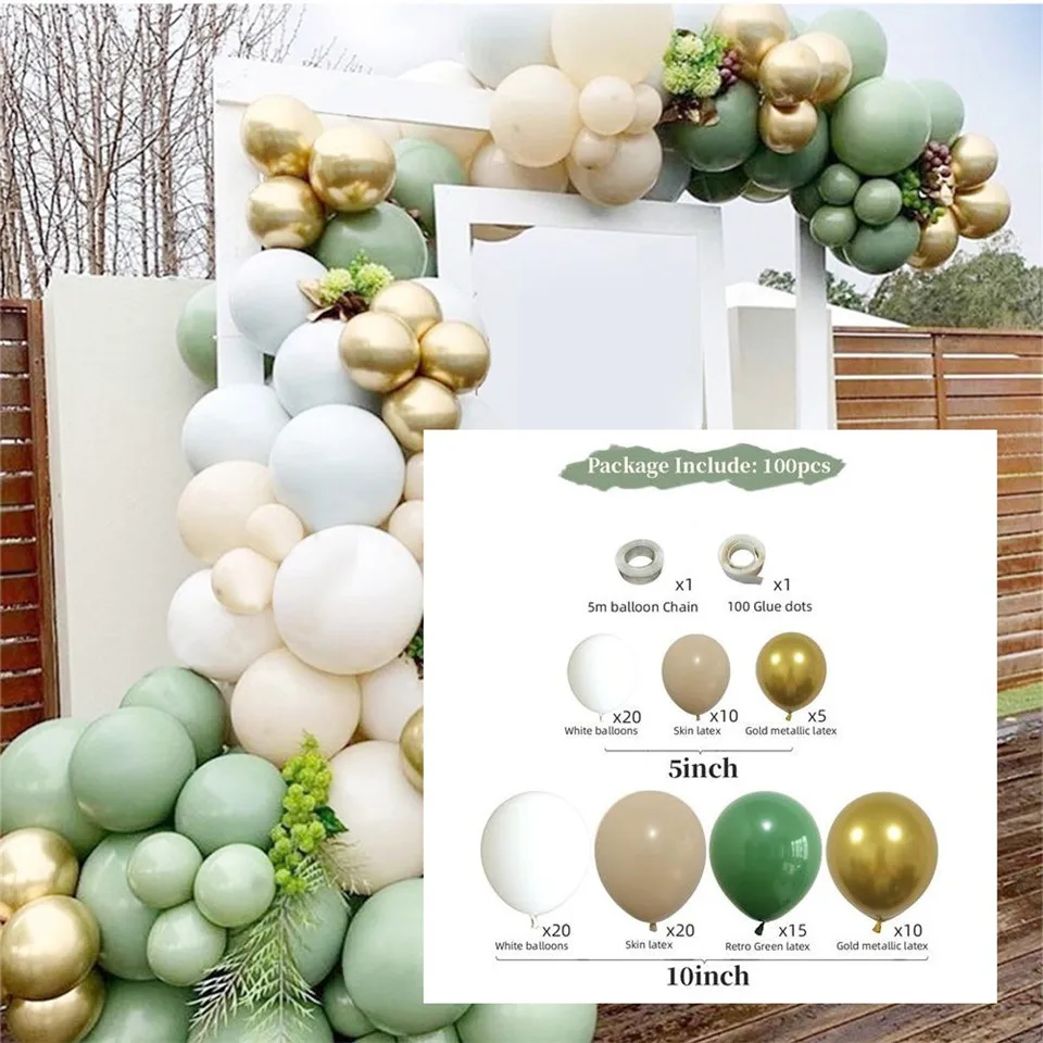 

White Balloons Garland Arch Kit Retro Avocado Green Gold Latex Birthday Valentine's Day Wedding Party Decoration Baby Shower