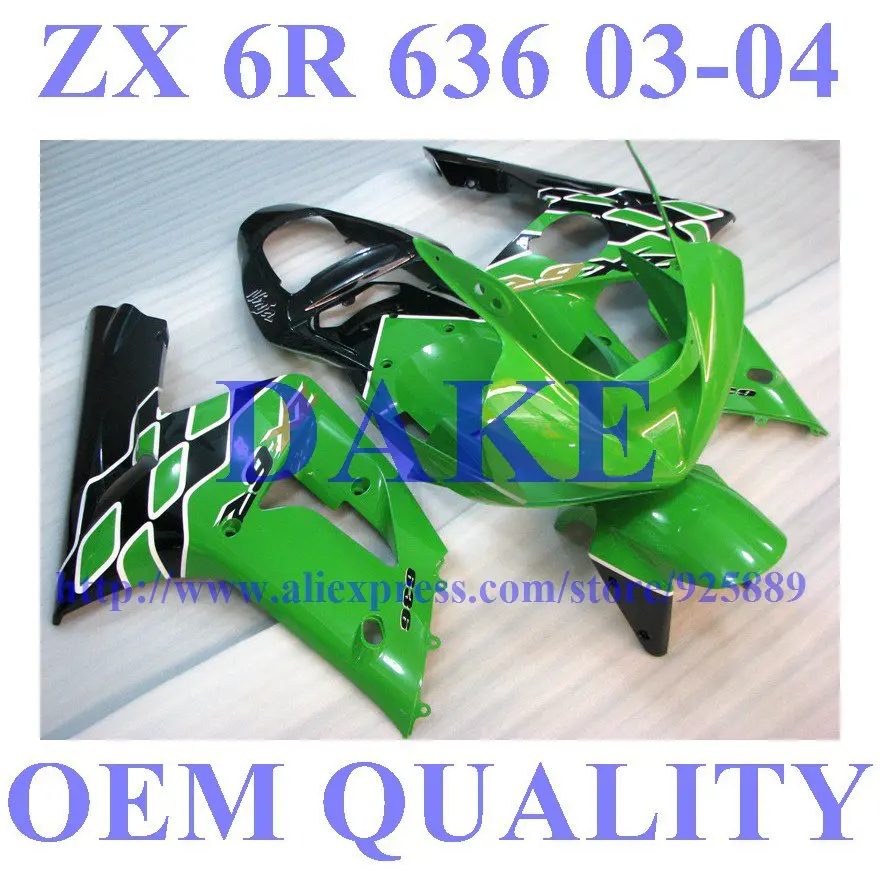 

Tim Pre_drilled Fairing Kit FOR NINJA ZX 6R 636 03 04 ZX-6R ZX6R 2003 2004 ZX 6R 03 04 ABS Fairings Green Black Z0P1