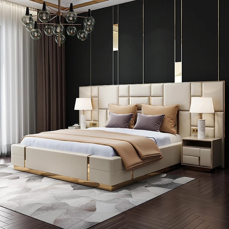 Роскошная кожаная кровать для спальни большого размера Высококачественная