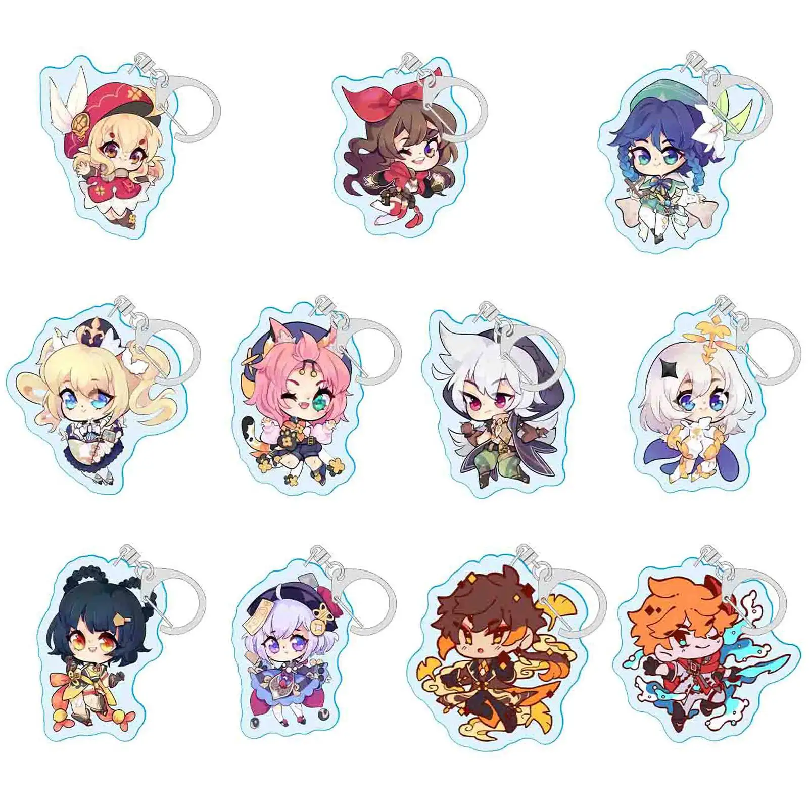 Genshin Impact Zhongli Diluc Keychain Cosplay Cute Game Character Venti Paimon Tartaglia Mona Acrylic Key Chain