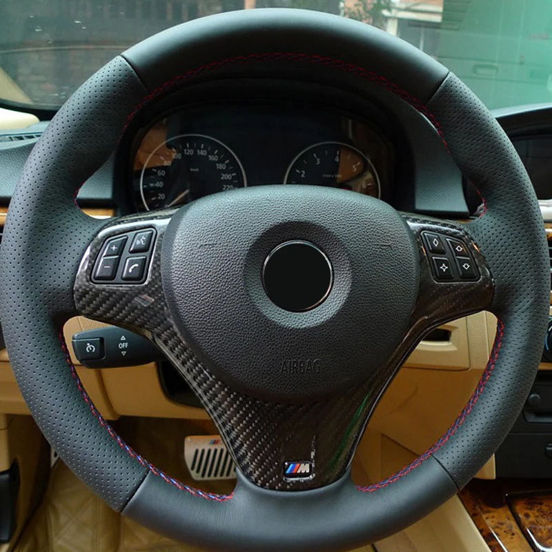 WCaRFun черный чехол рулевого колеса автомобиля из искусственной кожи для BMW E90 335 335i
