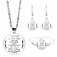 when i tell you i love you cabochon glass pendant necklace bracelet earring jewelry set totally 4pcs for womens fashion jewelry