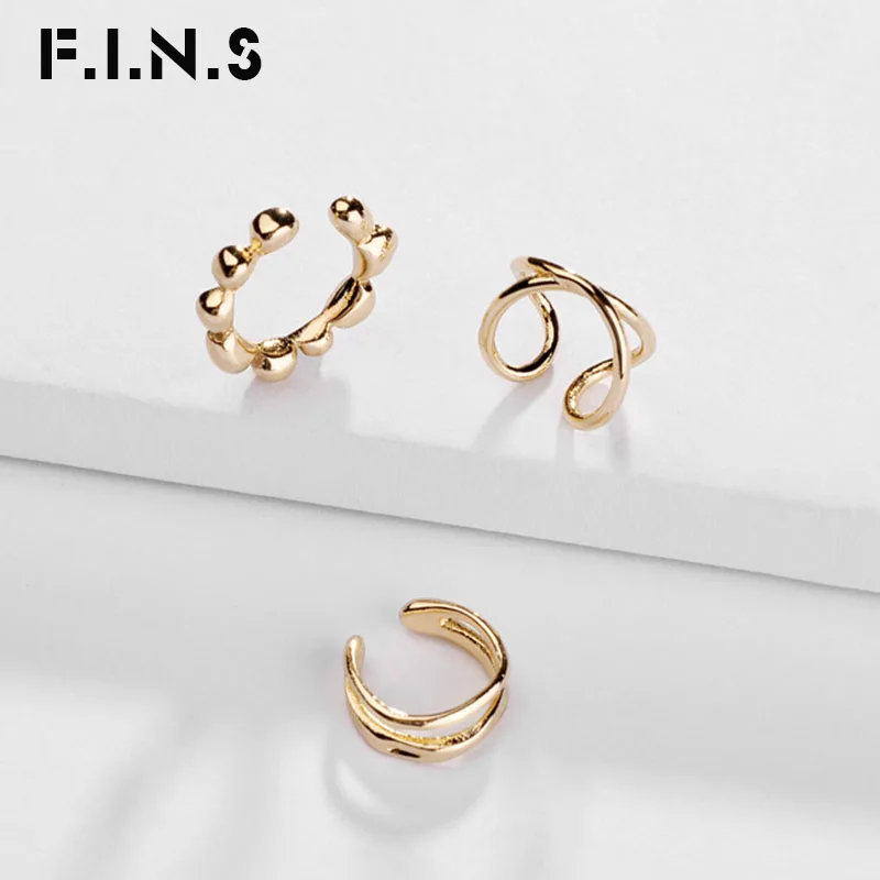 F.I.N.S 3 шт./компл. модные корейские модные женские медные, золотистого цвета ушные манжеты для женщин металлические клипсы на серьги без прокола