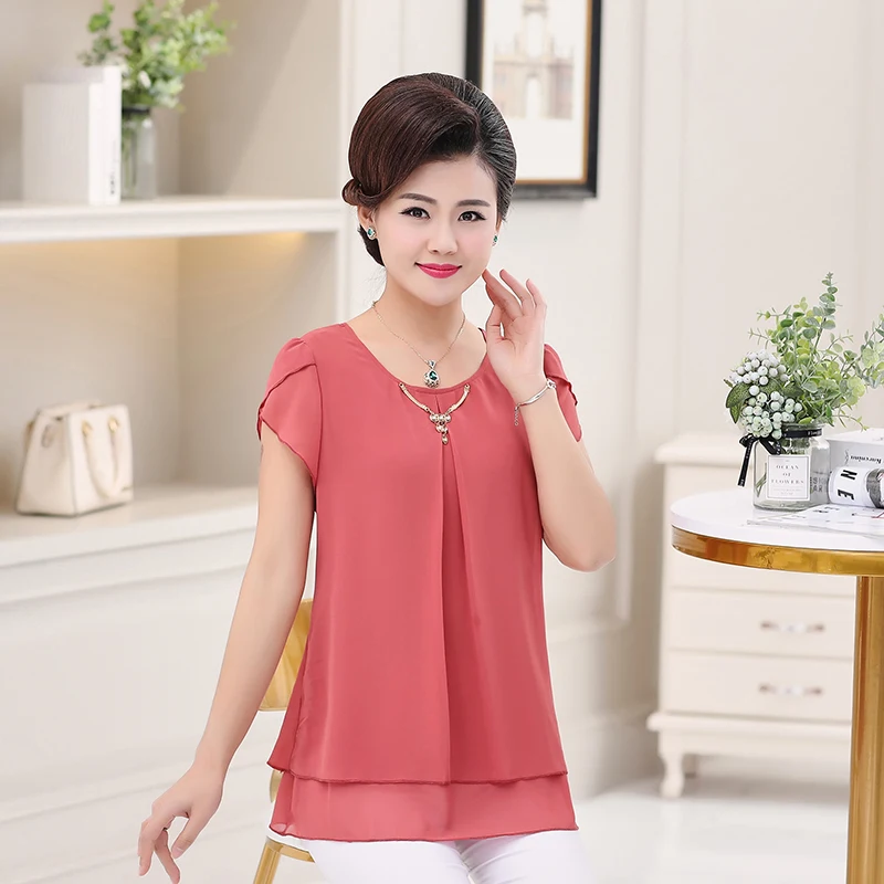 Корейская мода Женские топы и блузки шифоновые женские с коротким рукавом синие