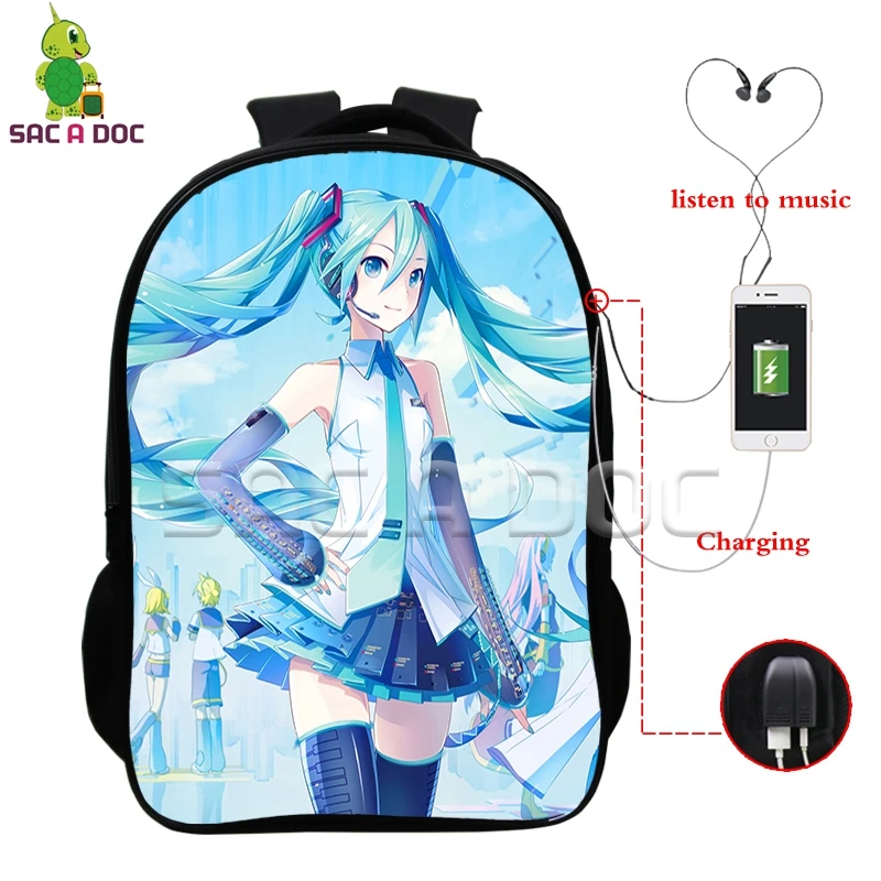 24 Многофункциональный рюкзак VOCALOID Hatsune Miku, зарядка через usb, разъем для наушников, для ноутбука, для подростков, мальчиков, девочек, школьные рюкзаки для косплея - Цвет: 24